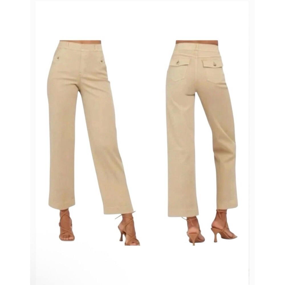Spanx Womens Stretch Twill Cropped Wide Leg Pants Size XL Ivory